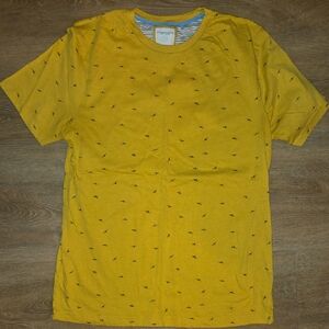 Denim & Flower Men's Mustard Short-Sleeve Crew Tee with Micro Bird Print